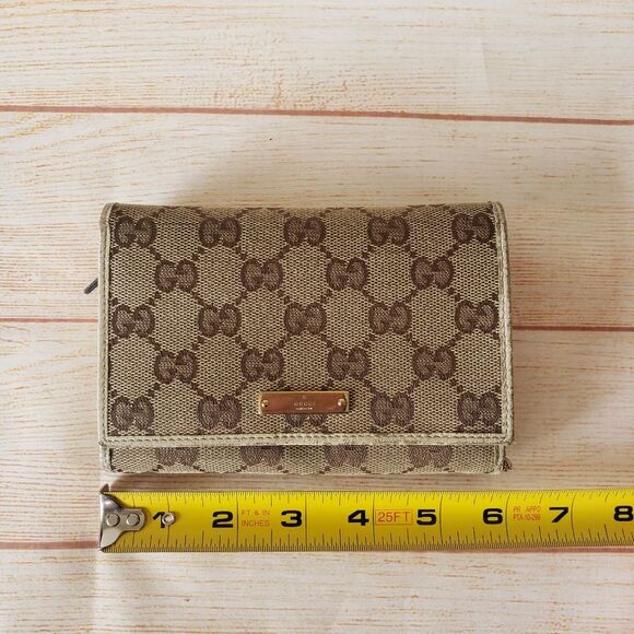 Authentic Gucci Signature Logo Fabric Leather Compact Bifold Wallet Unisex Box - Picture 14 of 16